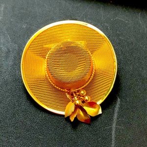 Goldtone Mesh Hat Brooch